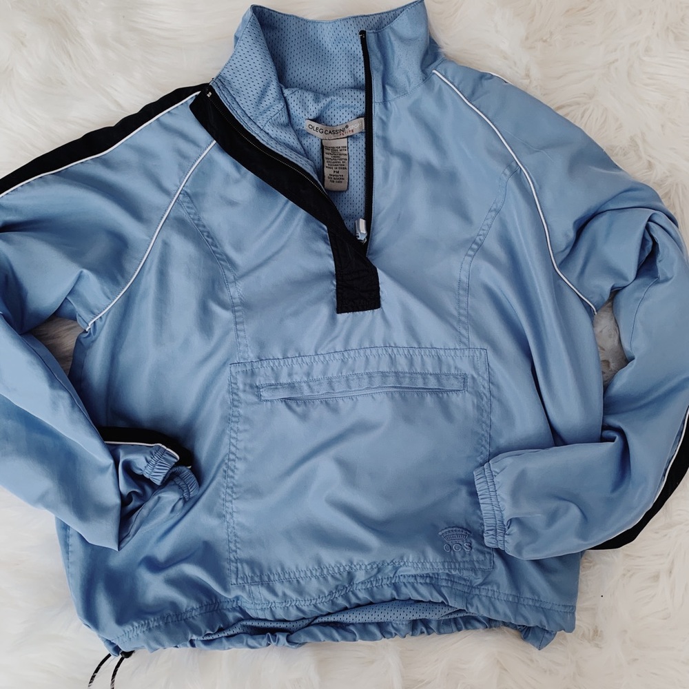 Retro Crop Long Sleeve Zip Up Windbreaker